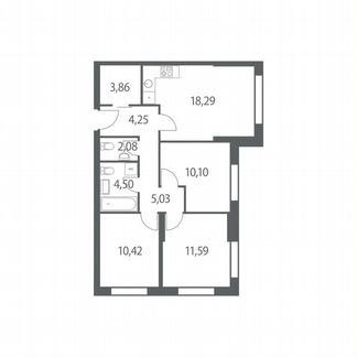 3-к квартира, 70.1 м², 3/51 эт.
